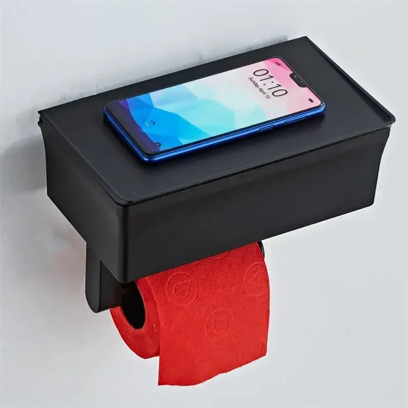 In Adhesive Toilet Paper Holder Box Shelf Storage