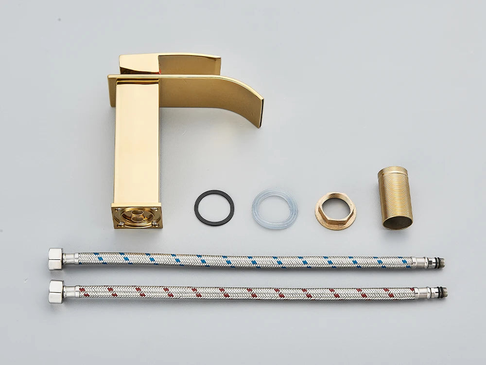 Brushed Gold Basin Sink Faucet Waterfall Outlet Vanity