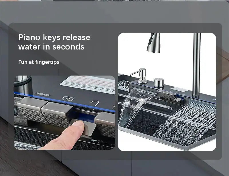 304 Stainless Steel Waterfall Sink Large Slot Integrated