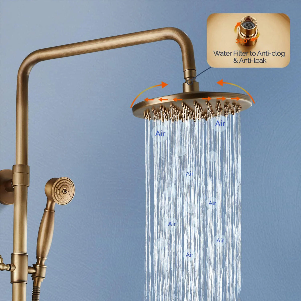 Kemaidi Antique Shower Bathroom Bath Shower Faucet W/Shelf