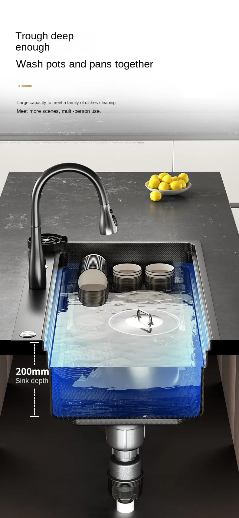 304 Stainless Steel Sink Black Large Slot Wash