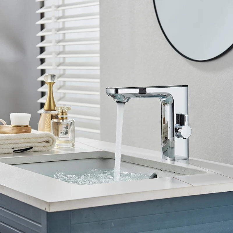 White Touchless Sensor Basin Faucet Smart Digital Display