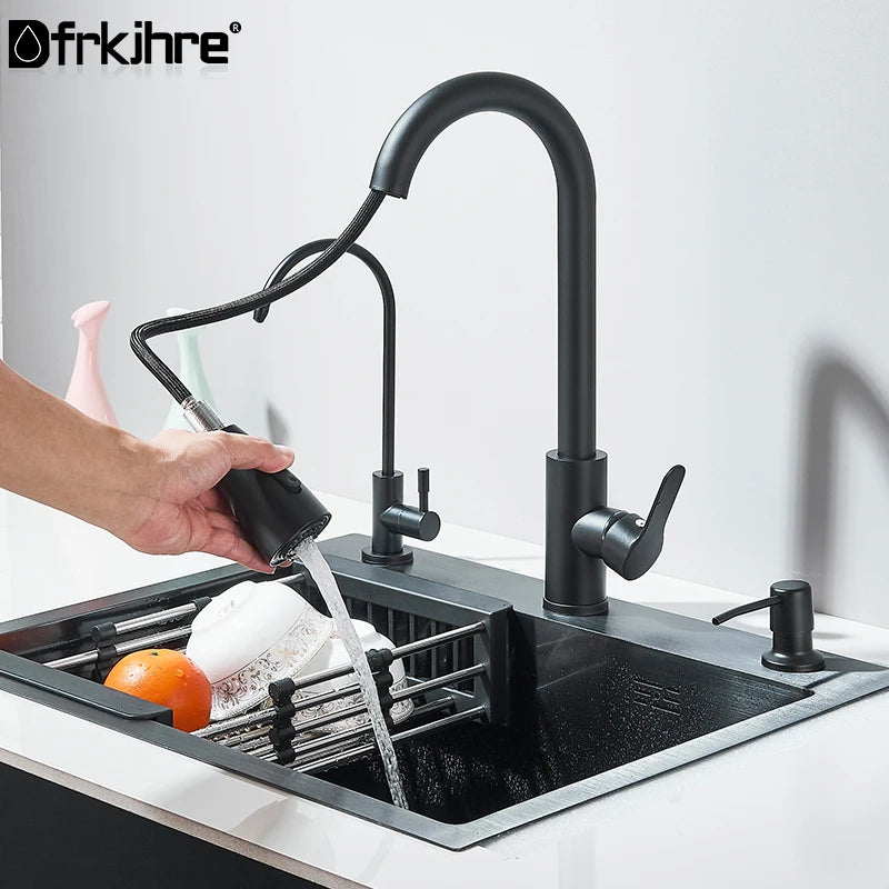 304 Stainless Steel Black/Brushed Nickel Sink Waterfall Faucet
