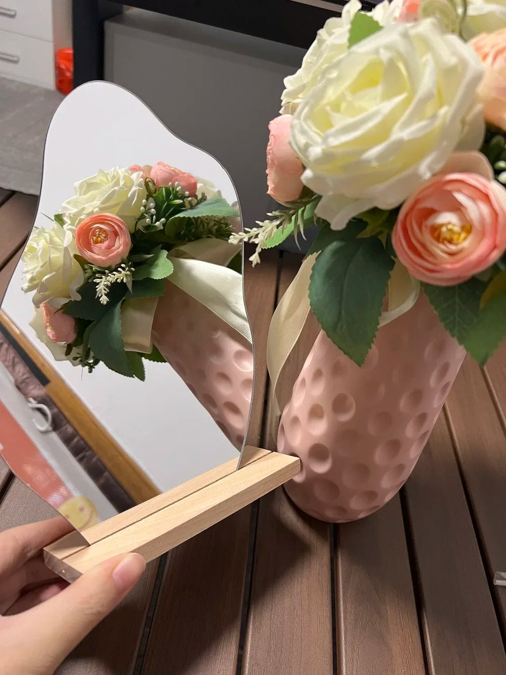 Wooden Irregular Makeup Mirror Cloud Shaped Frameless Decorative