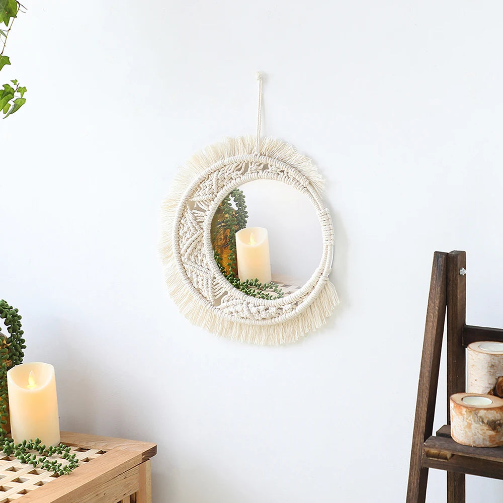 Boho Decorative Mirrors Macrame Round Mirror Aesthetic Room