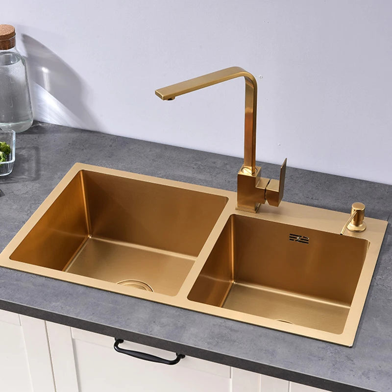 Gold Sink Above Counter Double Bowl Goldn Basket