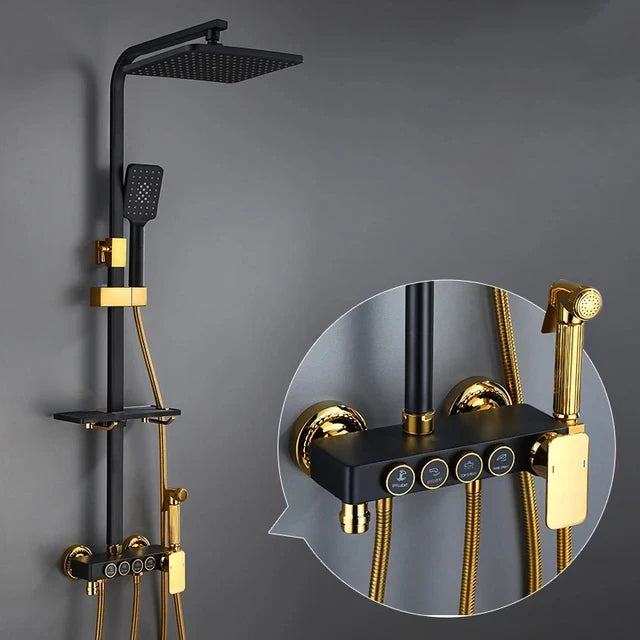 Kemaidi Black Gold Shower Faucet Bathtub 4-Way Mixer