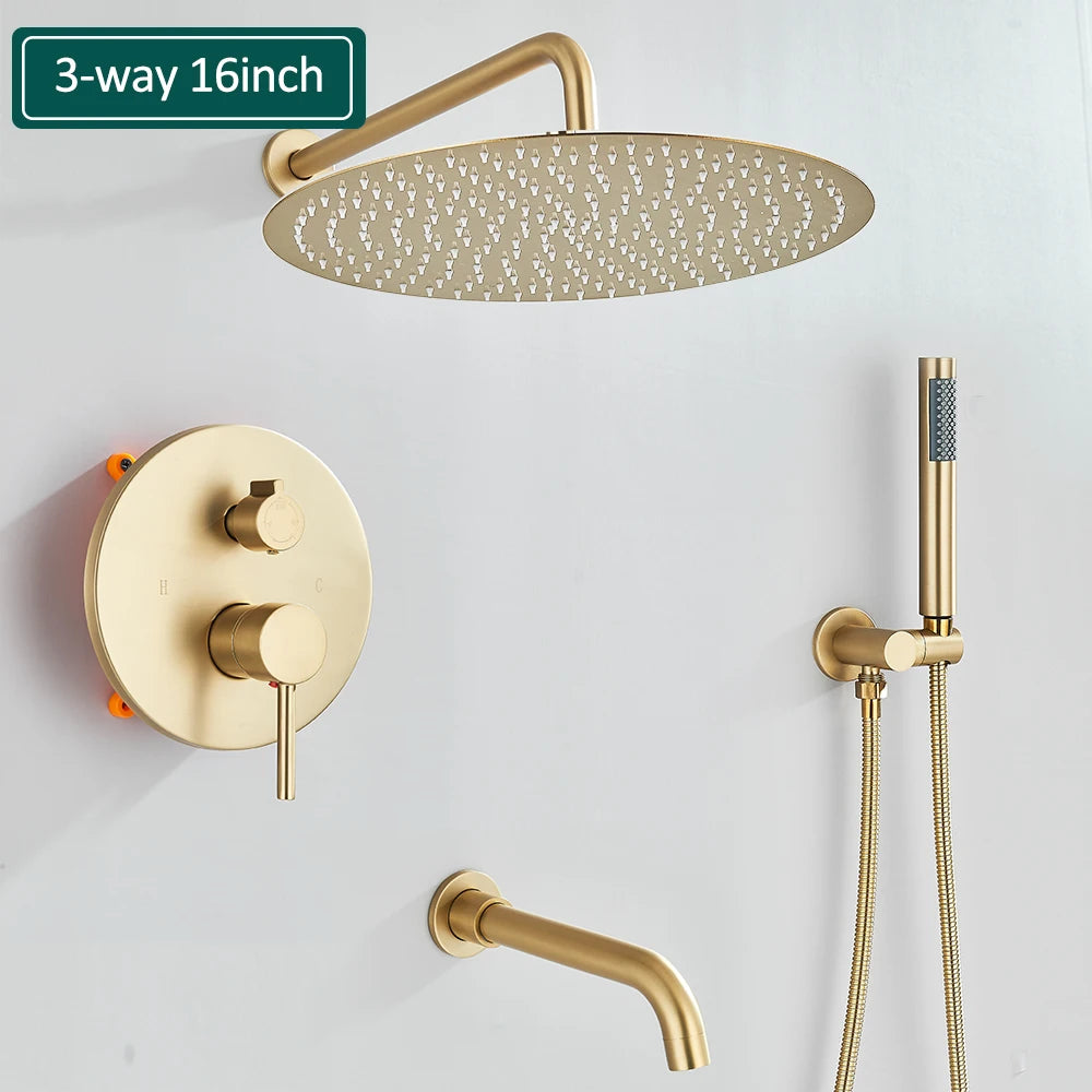 Gold Brushed Shower Faucets 2/3 Way Concealed Shower