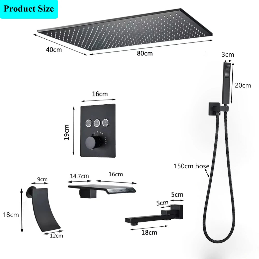 Luxury Thermostatic Shower Systems Big Rainfall Shower Concealed