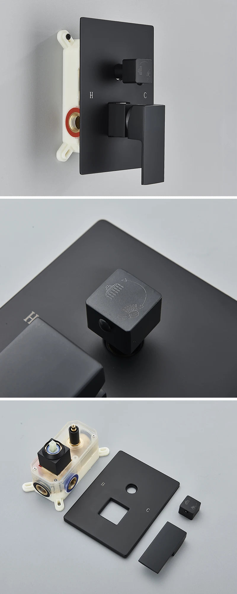 Matte Black Rainfall Shower Faucets Rain Waterfall Concealed