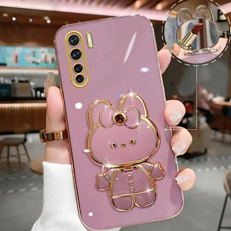 91 Makeup Mirror Cute Rabbit Phone Holder Case