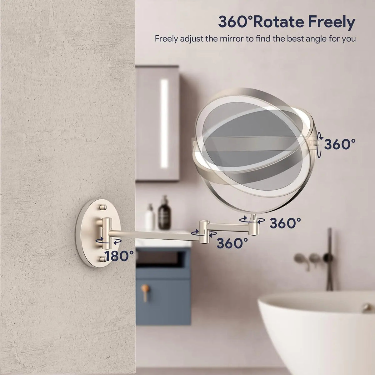 Brushed Nickel Touch Led Folding Bathroom Mirror 10x
