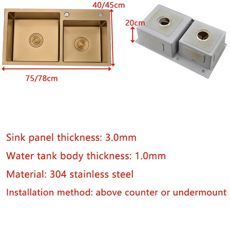 Gold Sink Above Counter Double Bowl Goldn Basket