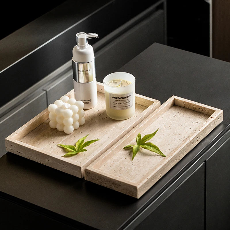 Beige Travertine Bathroom Natural Marble Soap Dispenser Reed
