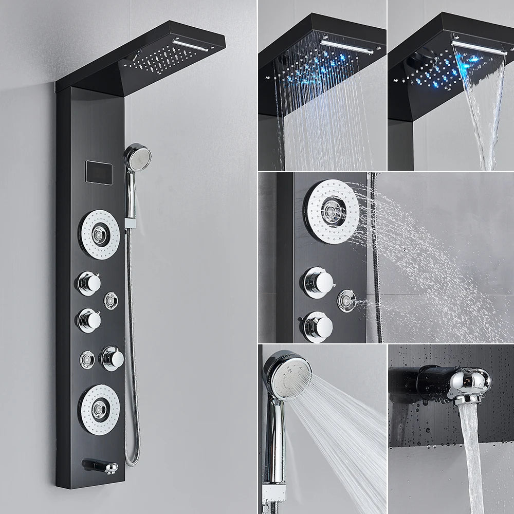 Newly Luxury Black/Brushed Bathroom Shower Faucet Led Shower