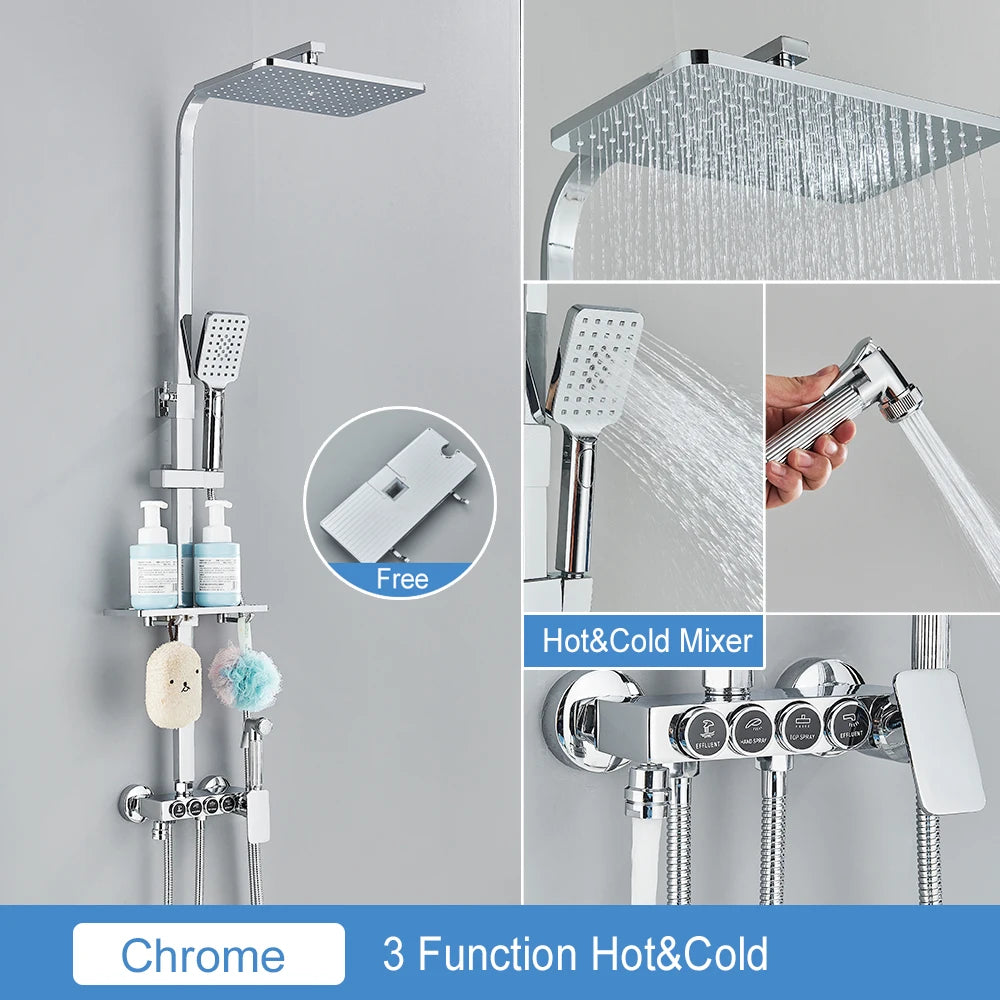 Black Thermostatic Lcd Shower Faucet Temperature Display Rainfall