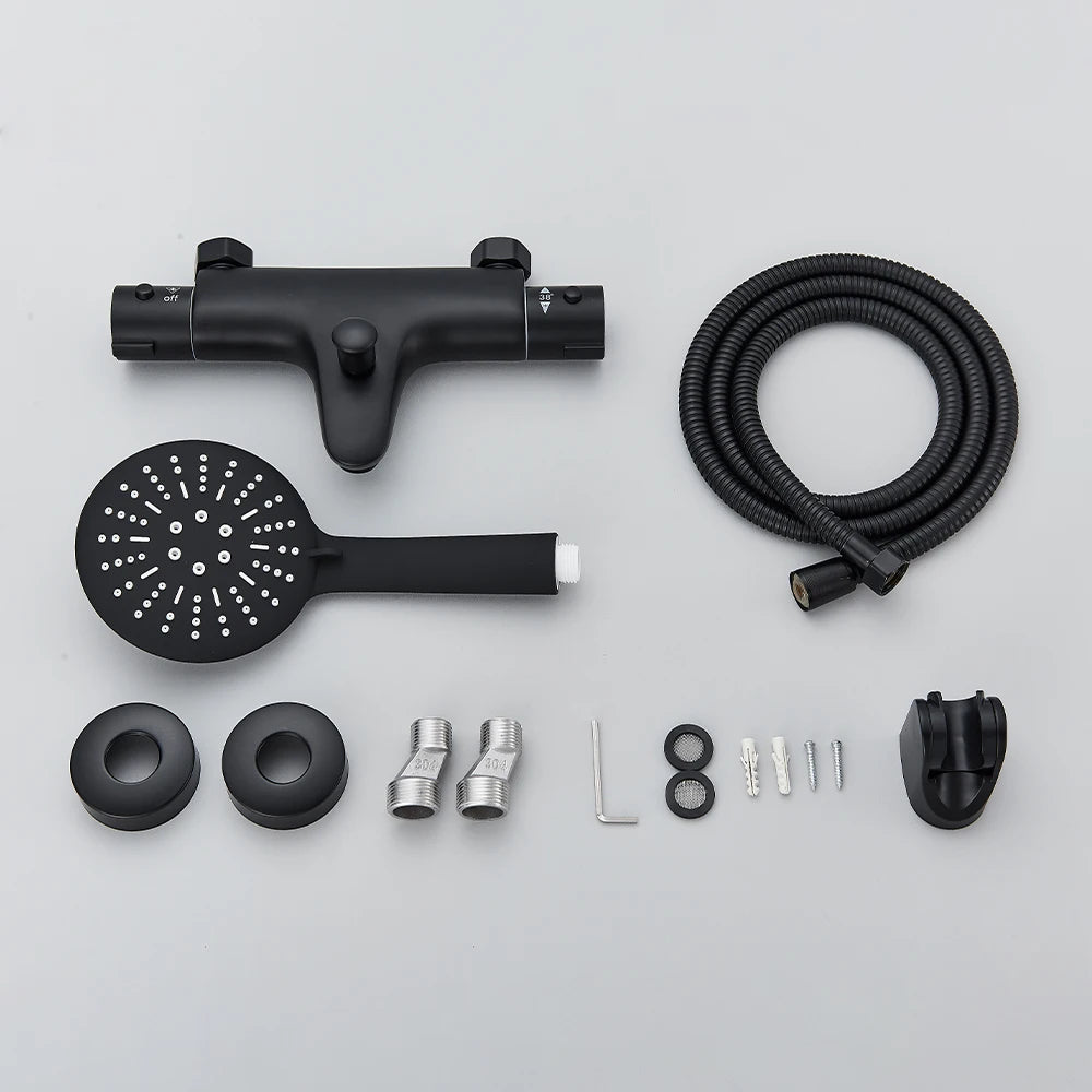 Black Thermostatic Bathroom Shower Faucet Dual Handle Bathtub