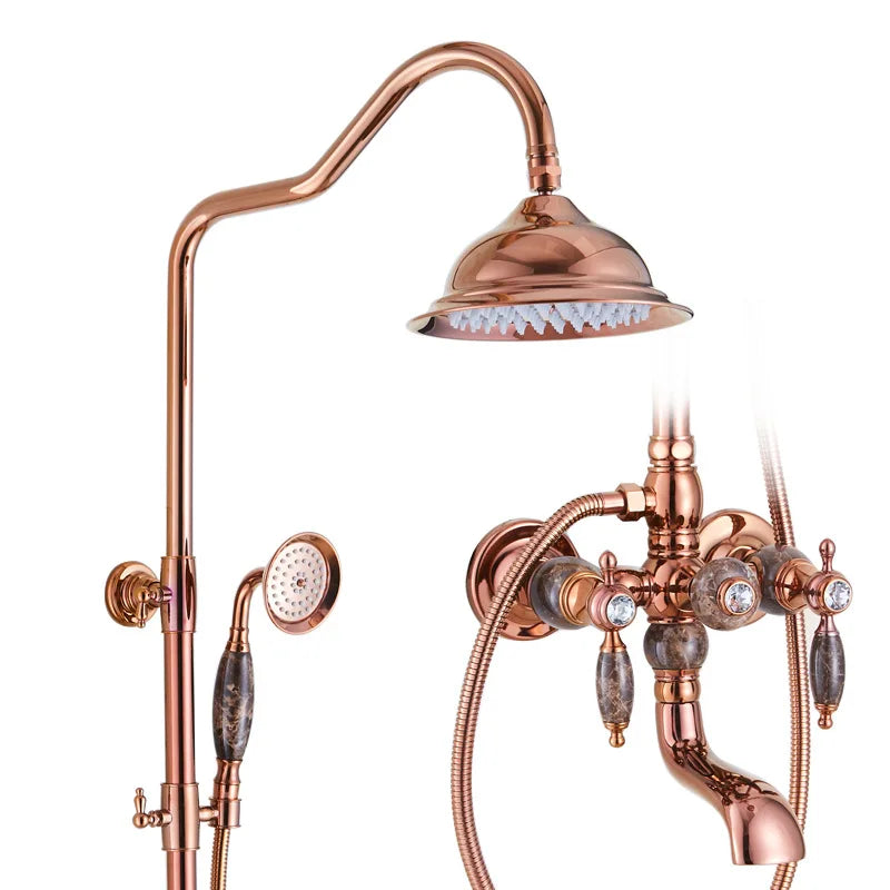 Brass Jade Shower Faucet Wall Mount Rose Gold