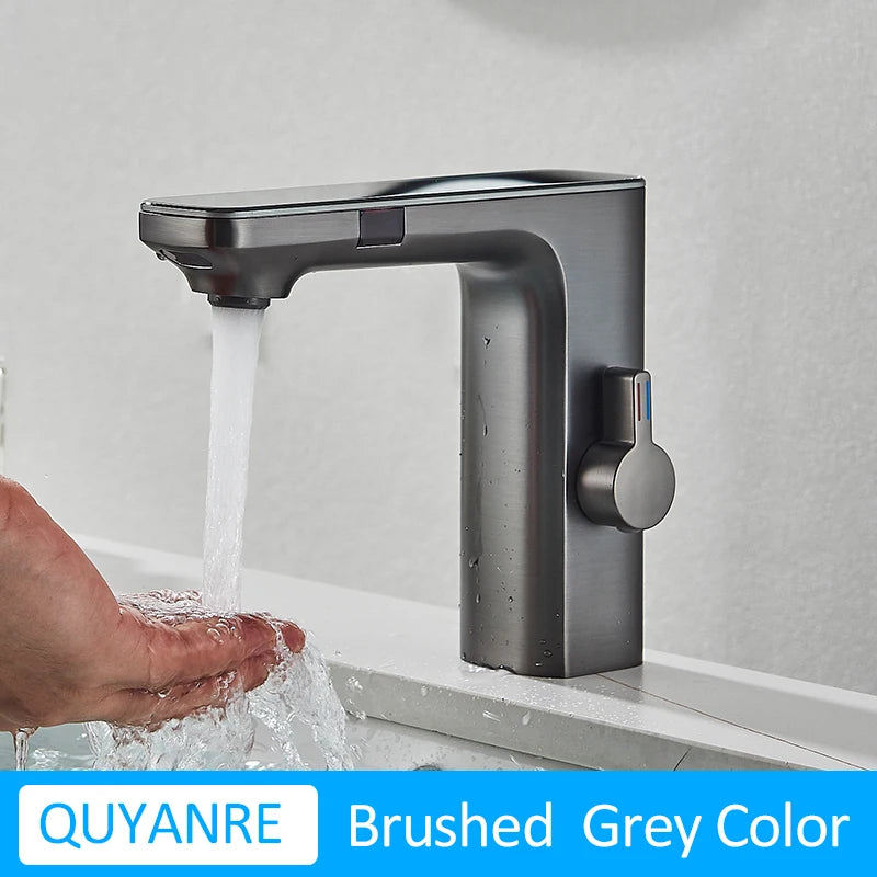 Gun Grey Smart Sensor Basin Faucet Digital Display