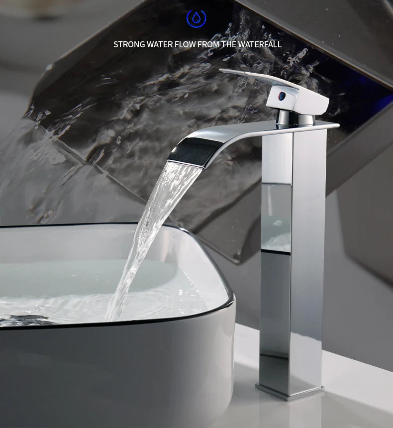 Splash-Proof Dual Control Countertop Waterfall Faucet Bathroom