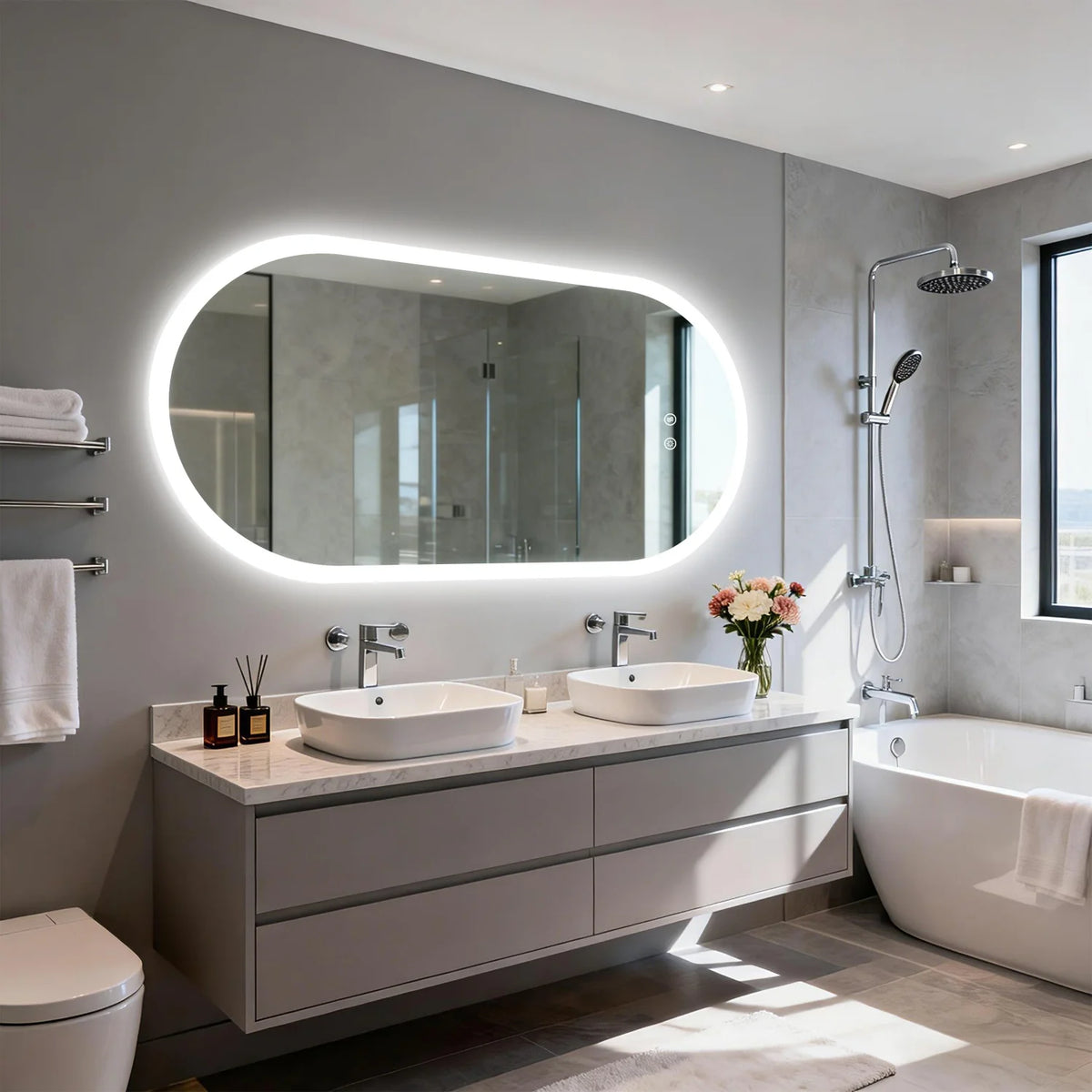 80/100/120cm Long Oval Led Bathroom Mirror Backlit Wall