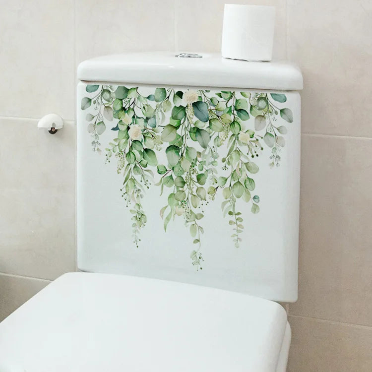 Beautiful Green Plant Flowers Wall Sticker Toilet Bathroom