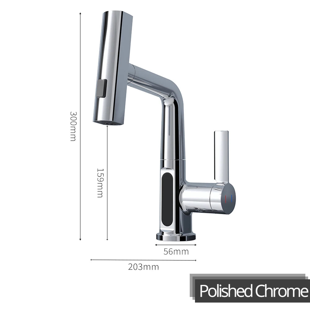Brushed Gold Basin Faucet Lifting Pull Down Digital