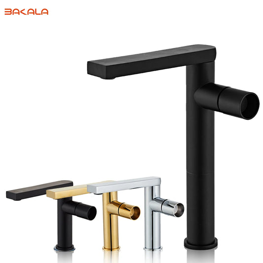Modern Black Polished Bathroom Sink Faucet Deck Mount