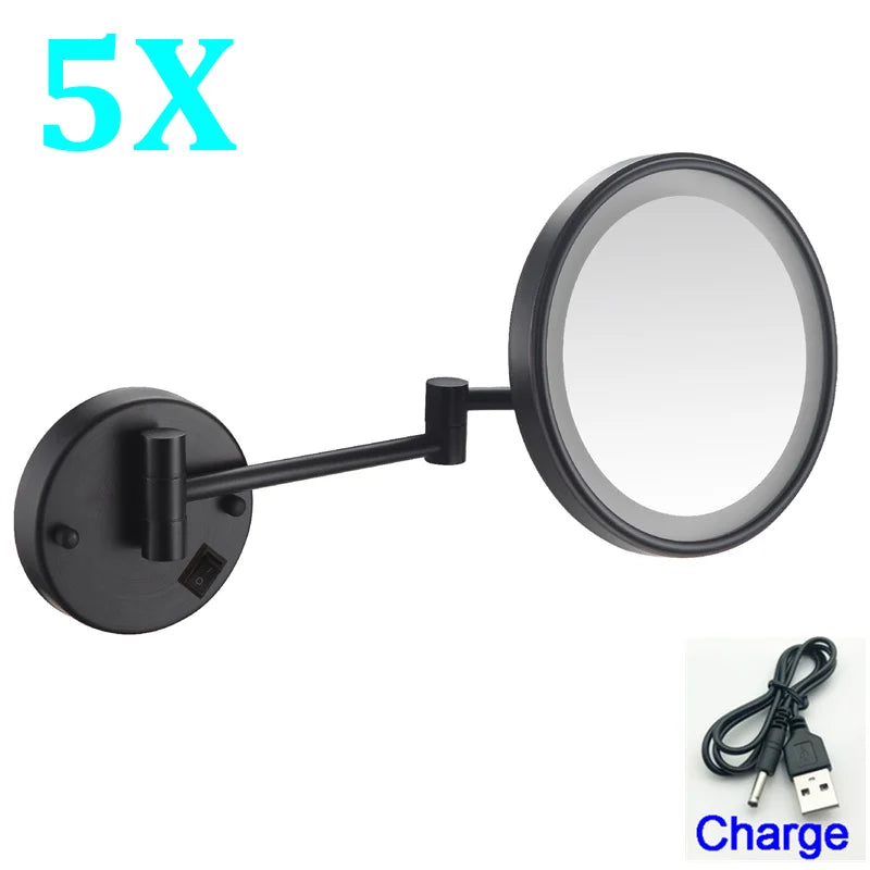 Rechargeable Led Folding Bathroom Makeup Mirror Wall Mounted