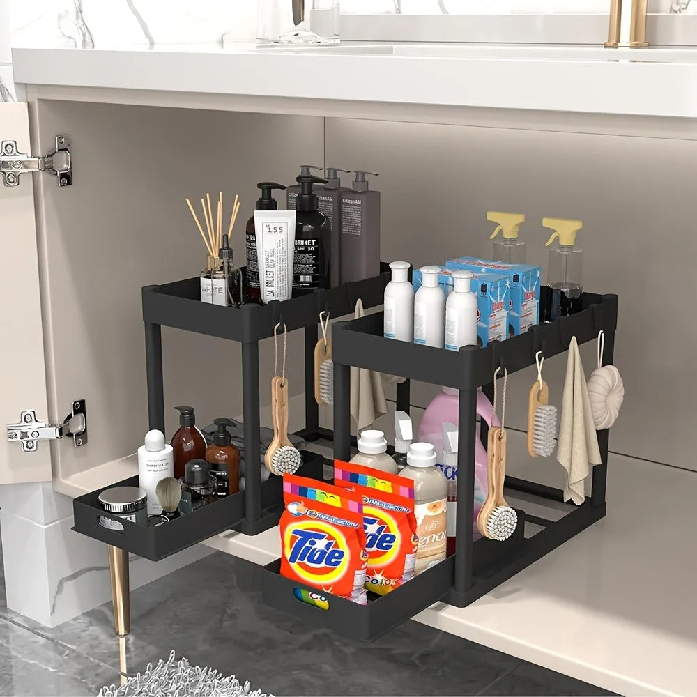 2-Tier Sliding Under Sink Organizer Space-Saving Bathroom Cabinet