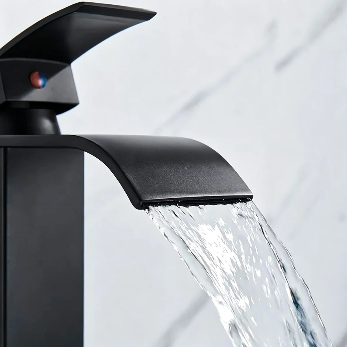 Matte Black Modern Bathroom Sink Faucet Waterfall Spout
