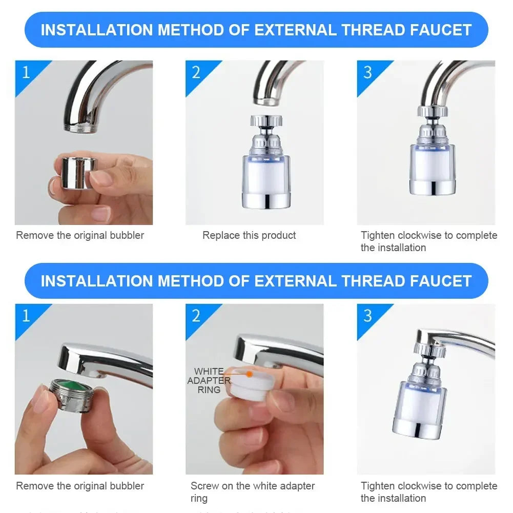 360 Degree Rotating Faucet Filters Bubbler Mount Anti-Splash