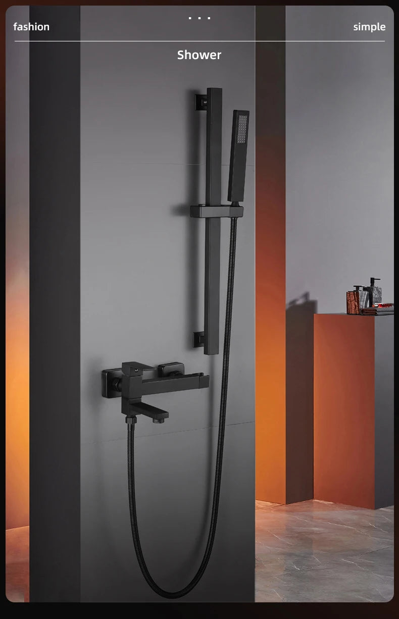 Chrome Black Bath Shower Faucet Wall Mounted Bathtub