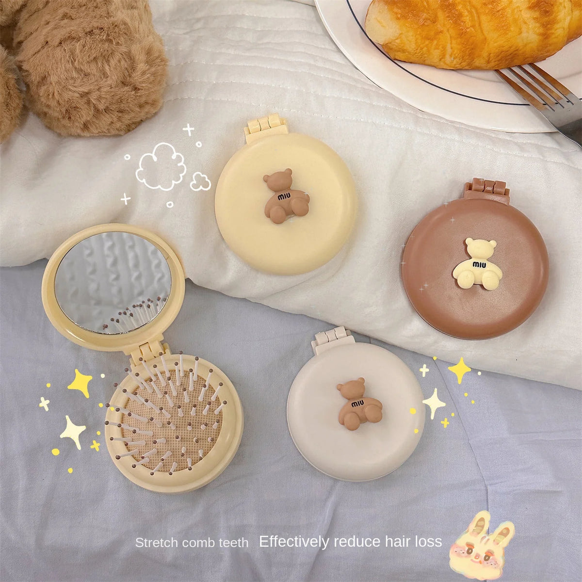 Cute Cartoon Foldable Comb Makeup Mirror Air Cushion