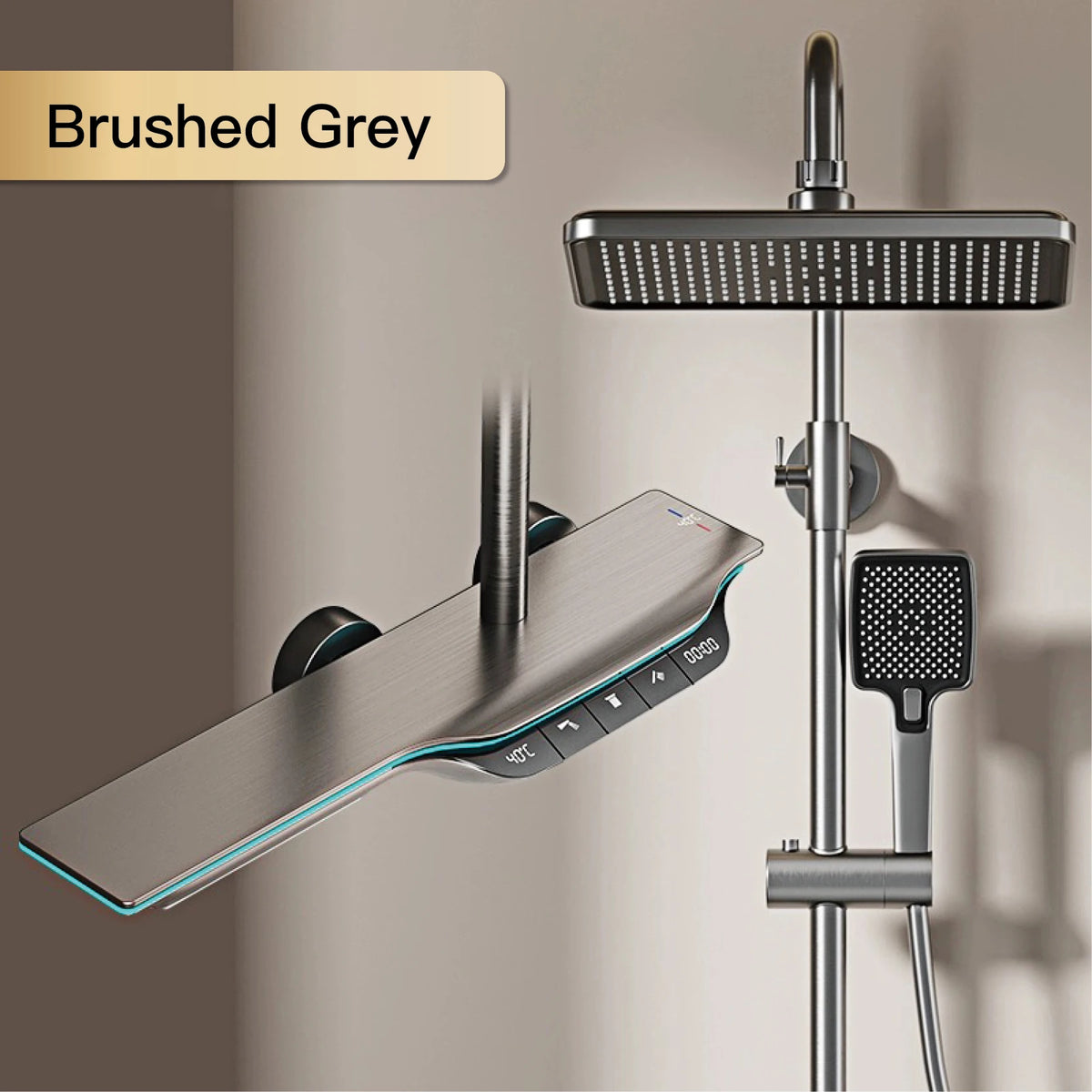 Luxury Brass Gun Gray Shower System Intelligent Led