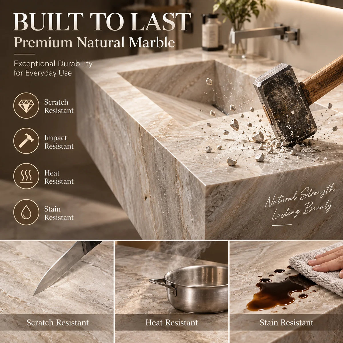 Any Size Custom Luxury Natural Stone Bathroom Vanity