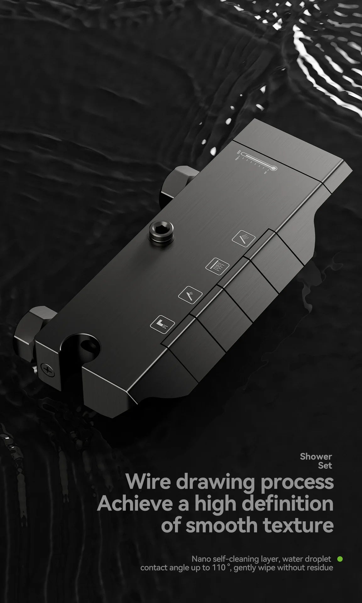 Bathroom Aluminum Shower Gunmetal Gray Cold Water Piano
