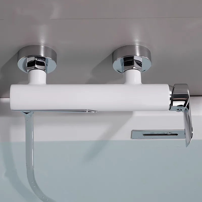 Brass Wall-Mounted Shower Faucet Handle Tap White Chrome