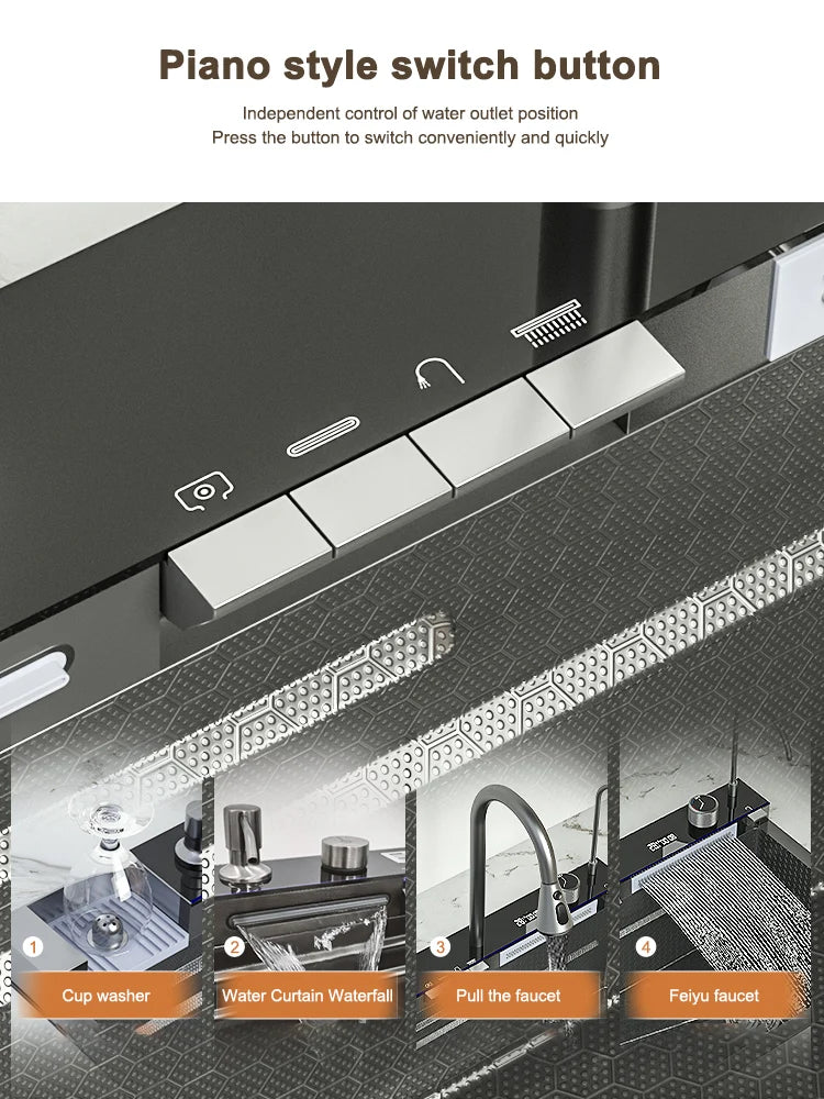 Stainless Steel Sink Large Slot Waterfall Digital Display