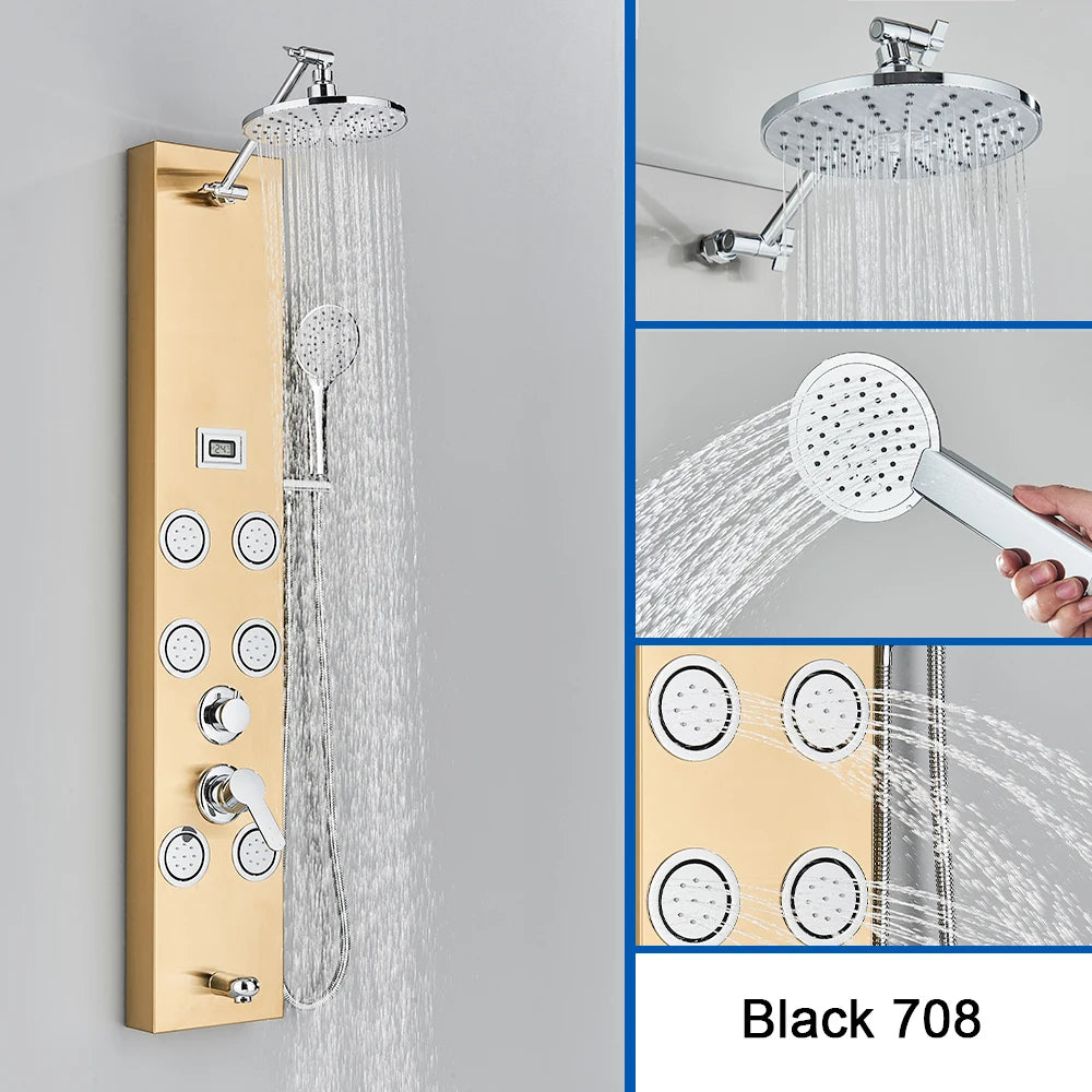 Black Shower Panel Column Big Screen Blue Light