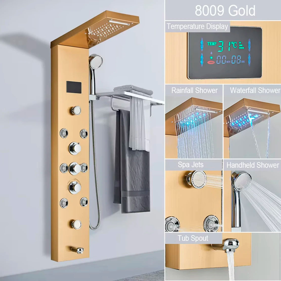 Black Led Shower Panel Column Shower Faucet Bathtub
