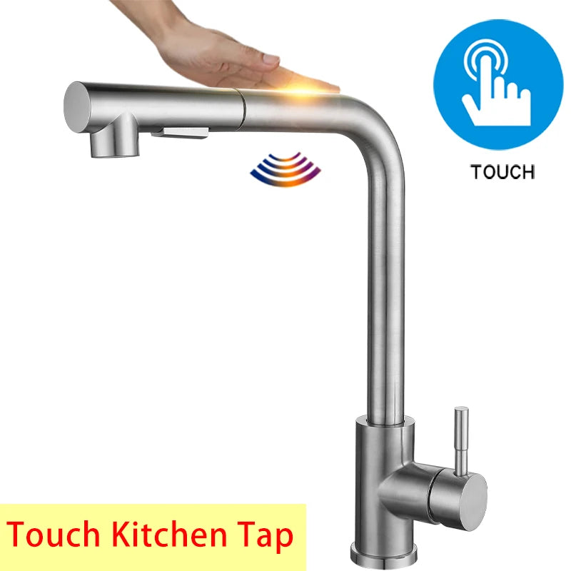 Brushed Gold Touch Sink Faucets Cold Pull Out