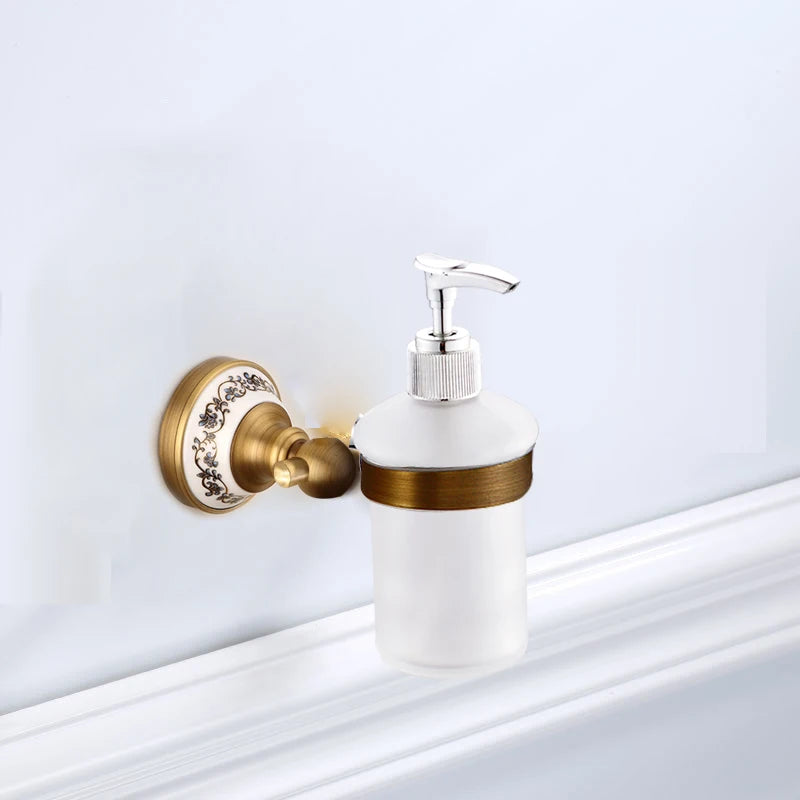 Antique Brushed Solid Brass Bathroom Sets European Porcelain