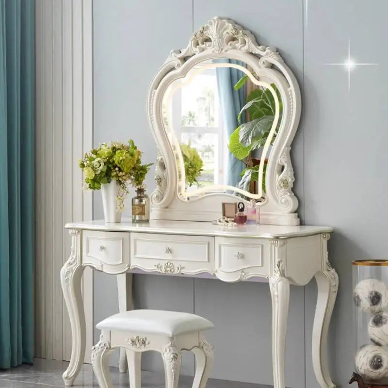 European Decor Makeup Vanity Desk Wooden Drawer White