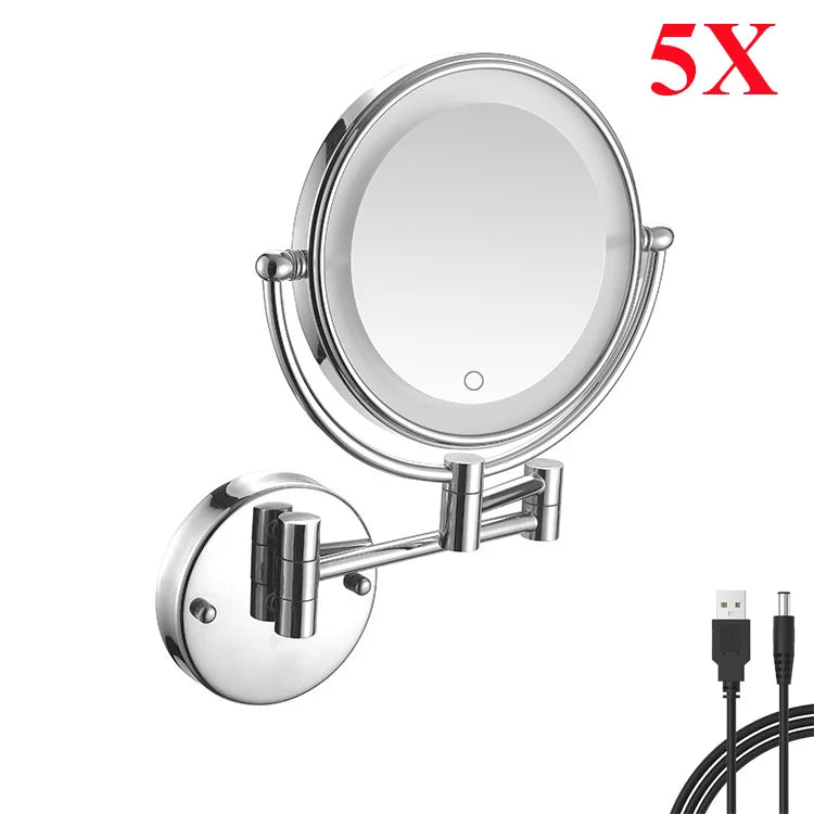 Touch Led Folding Bathroom Mirrors Double Face 5x