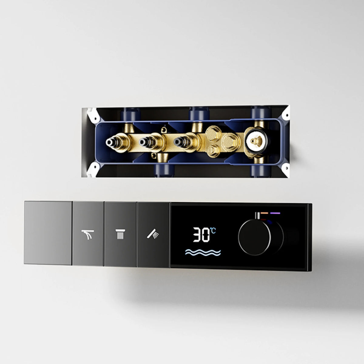 Gunmetal Luxury Brass Built-In Thermostatic Shower System Led