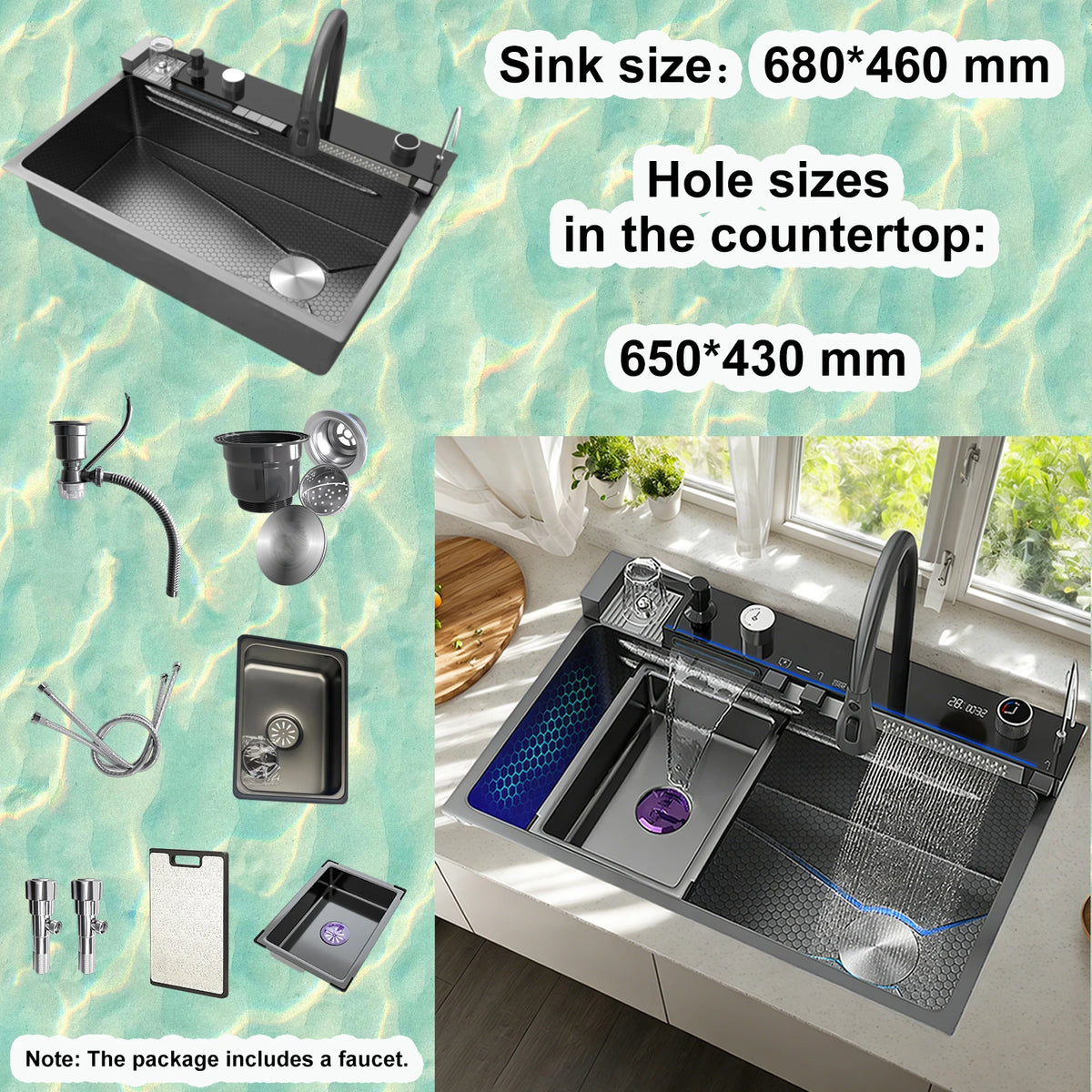 Sinks Stainless Steel Waterfall Sink Includes 120 50