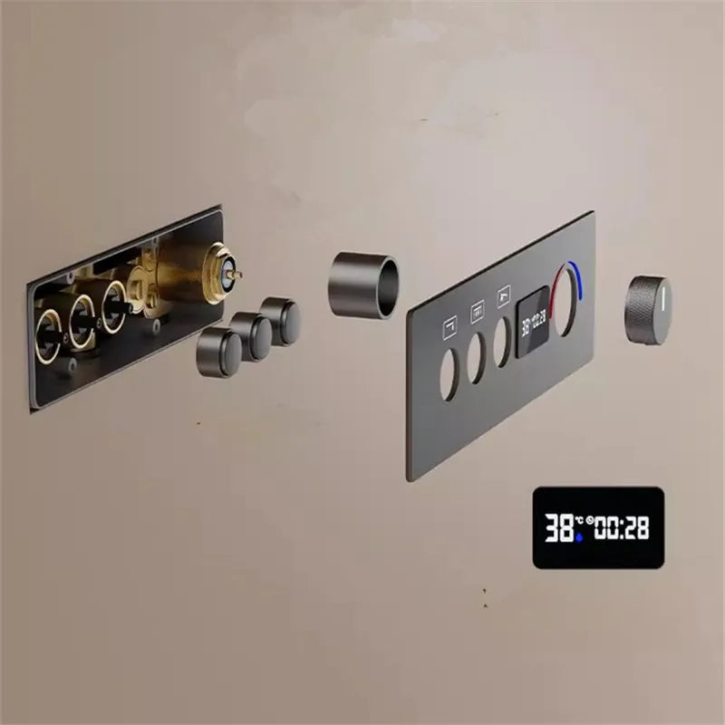 Brushed Gold Thermostatic Bathroom Shower Faucet In Wall