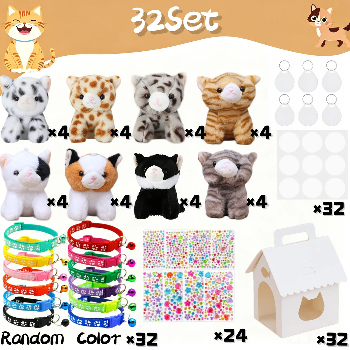 8-32set Adopt Kitten Party Favors Cat Stuffed Animals
