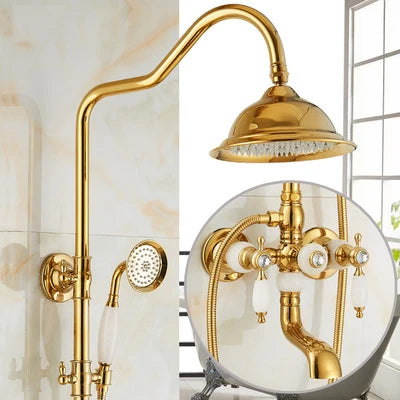 Brass Jade Shower Faucet Wall Mount Rose Gold